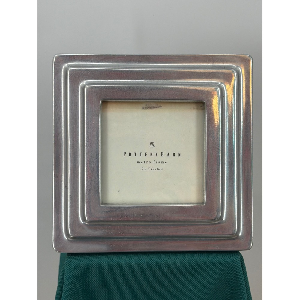 Pottery Barn Metro Frame 3x3 Square Silver Pewter Metal Tiered Desktop Decor